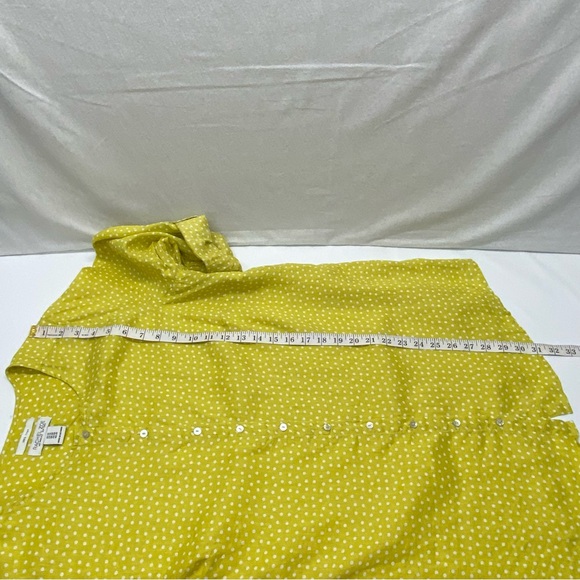 Rachel Zoe Womens 1X Linen Button Down Yellow White Polka Dot Blouse Casual Fun - Picture 10 of 14